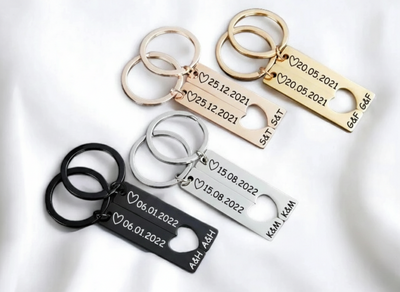 Personalised Engraved Heart Keychain Set