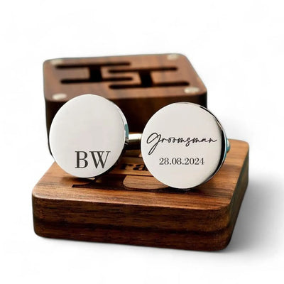 Personalised Cufflinks Gift Set - Tie Clip & Engraved Box