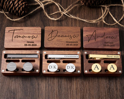 Personalised Cufflinks Gift Set - Tie Clip & Engraved Box