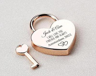Engraved Heart Love Lock with Key