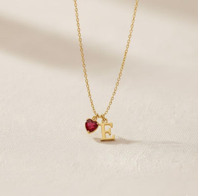 Initial Necklace with Heart Birthstone
