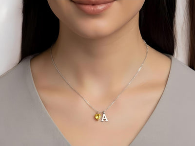Initial Necklace with Heart Birthstone