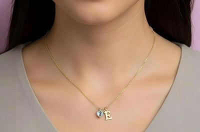 Initial Necklace with Heart Birthstone