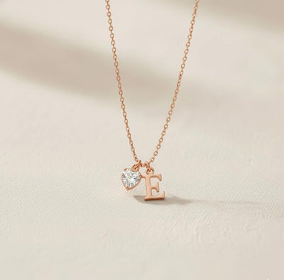Initial Necklace with Heart Birthstone
