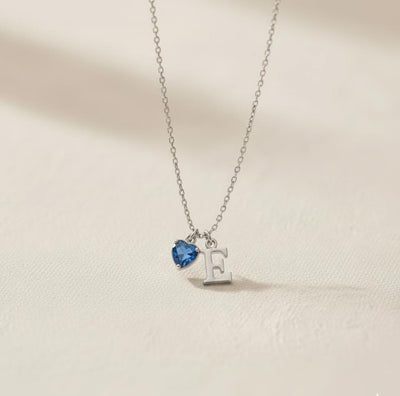 Initial Necklace with Heart Birthstone