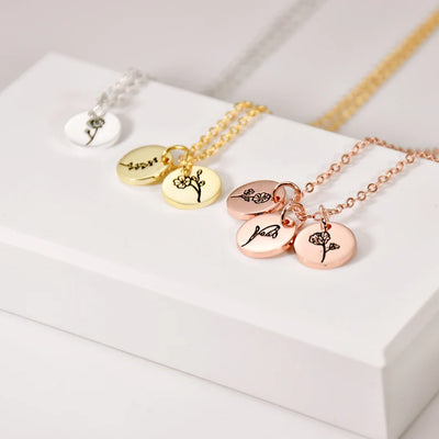 Personalized Disc Necklace Birth Flower