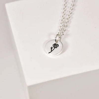Personalized Disc Necklace Birth Flower