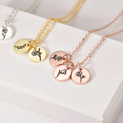 Personalized Disc Necklace Birth Flower