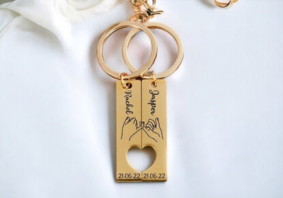 Personalised Engraved Heart Keychain Set