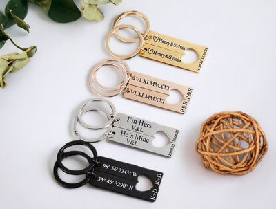 Personalised Engraved Heart Keychain Set