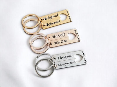 Personalised Engraved Heart Keychain Set