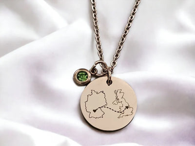 Personalised Country Necklace with Birthstone