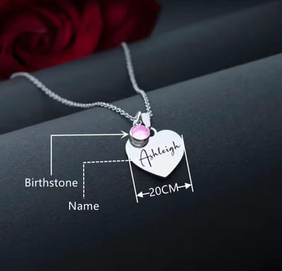Personalised Birthstone Heart Necklace