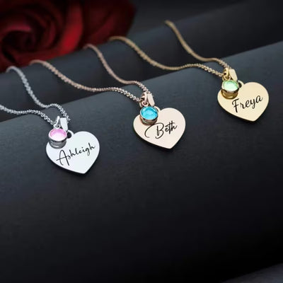 Personalised Birthstone Heart Necklace