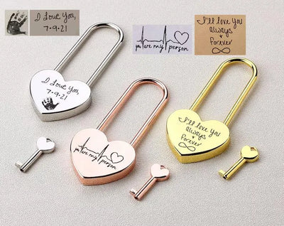 Personalized Heart Love Lock with Key