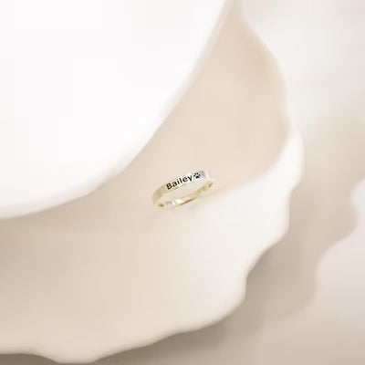 Pet Name Ring, Paw Print Ring