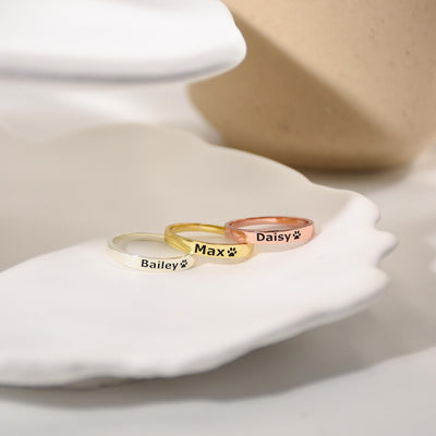 Pet Name Ring, Paw Print Ring