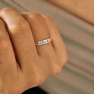 Pet Name Ring, Paw Print Ring